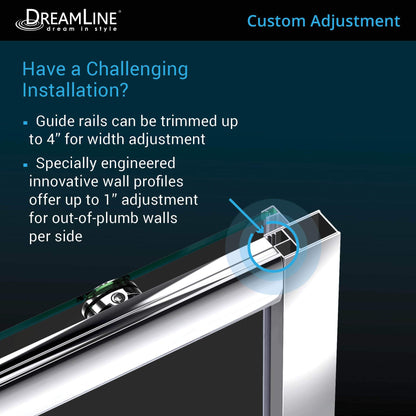 DreamLine Infinity-Z Semi-Frameless Sliding Shower Door | For openings from 44" up to 48" | Clear Glass in Chrome | SHDR-0948720-01