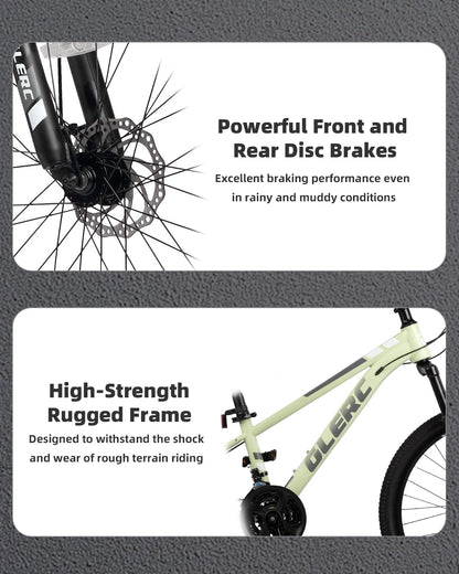 Glerc 24 Inch Kids Bike, Kids Mountain Bike for Boys and Girls Ages 6-10, 21-Speed Skyline Bicycle with Front Suspension and Disc Brakes, Green