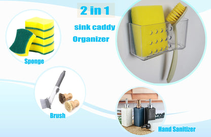 AMUONTY Sponge Holder for Kitchen Sink Suction,Plastic Sink Brush Sponge Caddy Sink Organizer-(5.7" x 2.4" x 3.1"),Clear