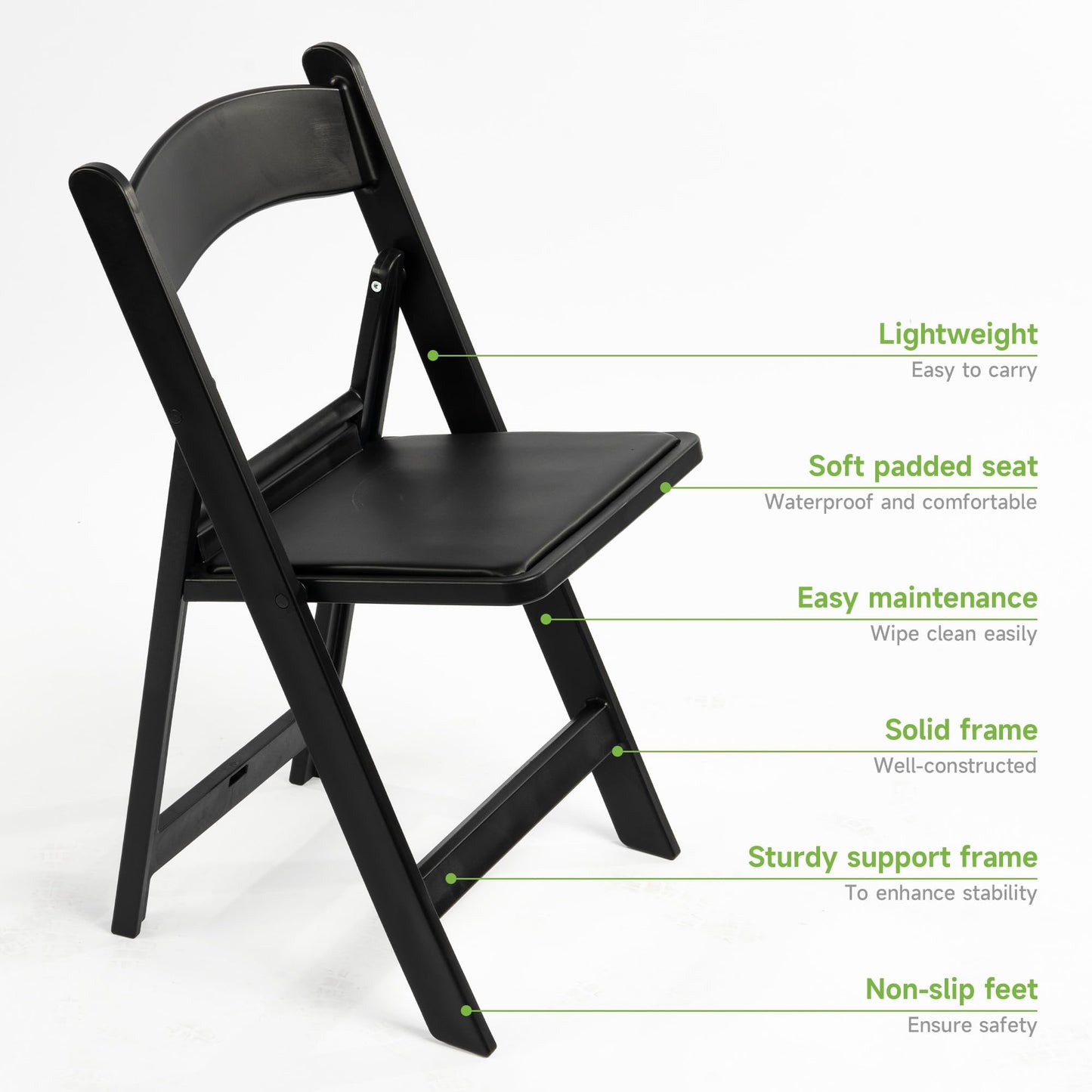 Real Relax Black Resin Folding Chairs with Cushion - Comfortable Foldable Plastic Chair - Stackable Chairs with Padded Seats - Indoor/Outdoor Chairs for Events, 600lbs Capacity(10 Pack)