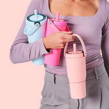 BrüMate Resa 25oz 100% Leakproof Travel Tumbler w/Handle & Straw | Flexible SoftSip Straw | Silicone Sleeve for Durability | Stainless Steel | Cup Holder & Travel Friendly Water Bottle (Cotton Candy)
