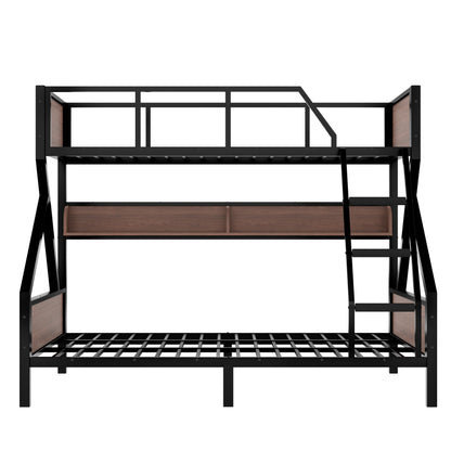 Bellemave Twin XL Over Queen Size Bunk Bed with Storage Shelves and LED Lights,Heavy Duty Adult Bunk Beds with Angled Ladder,Metal Queen Bunk Bed,Black
