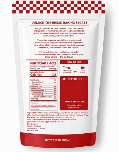 Bakers Club Artisan Dough Conditioner – Bread Improver & Baking Enhancer for Better Texture, Volume & Shelf Life – Sourdough, Pizza Crust, Bagels, Muffins, Cakes, Cookies & Pies Enhances Any Flour 10oz