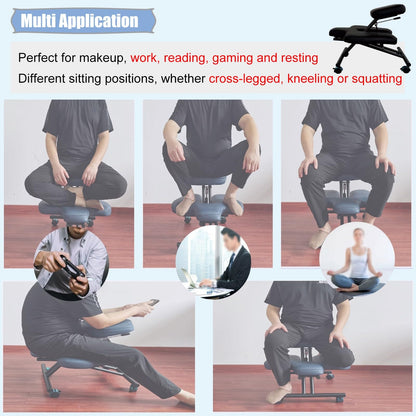 GenSDH Desk Kneeling Chairs Office Chair for Cross Legged Sitting with Wheels, Kneeling Chair to Improve Posture and Relieve Pain, Ergonomic Yoga Meditation,Black-One Size