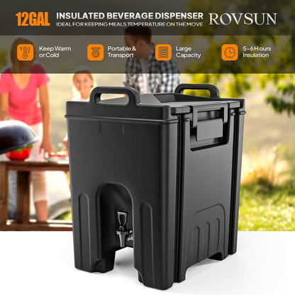 ROVSUN Insulated Beverage Dispenser, 12Gallon Drink Dispenser Food-grade LLDPE, Ice and Hot Drink Server w/Handles, Faucet & 50 Cups, Hot and Cold Beverage Server for Catering Event Party Restaurant