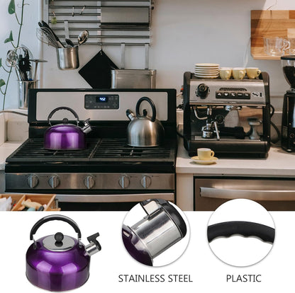 Tea Kettle for Stove Top: Purple Whistling Teapot, 3 Quart Stainless Steel Heating Water Container with Handle