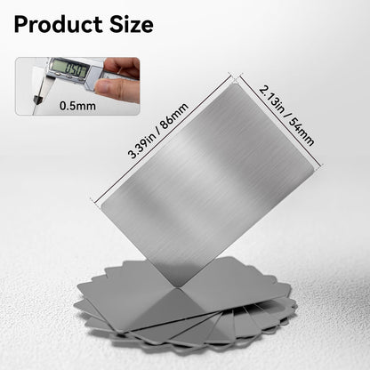 VMYTH 50 Pcs Stainless Steel Business Card Blanks w/Case, 3.4"x2.1" Thick 0.5mm Metal Business Cards for Laser Engraving (30 Standard, 20 Adhesive), Metal Business Card Blanks for House,Office,DIY