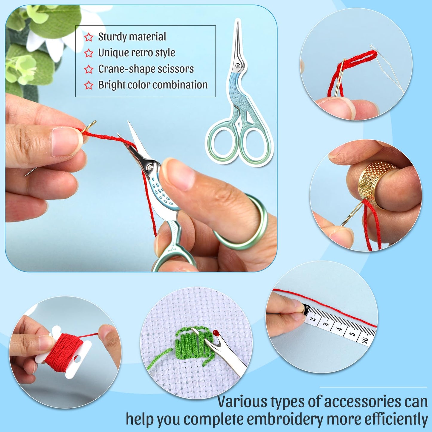 ZXIIXZ 72 Pcs Cross Stitch Supplies, Embroidery Kit for Beginners with Cross Stitch Hoops Needles Embroidery Scissors Floss Bobbins Seam Ripper for Adults, Embroidery Tools DIY Supplies
