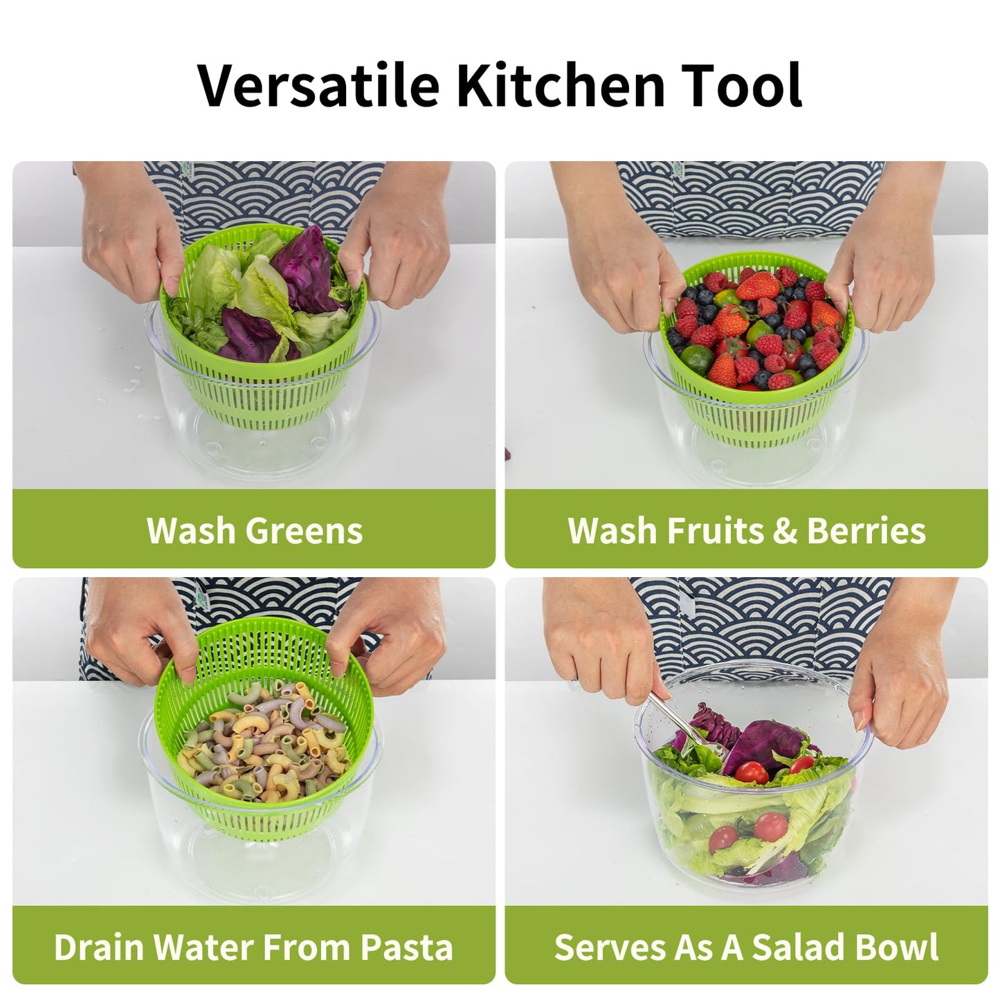 Salad Spinner, Fruit and Vegetable Washer, Spin and Dry Salad Greens, 3 QT Lettuce Spinner with Bowl and Mesh Basket