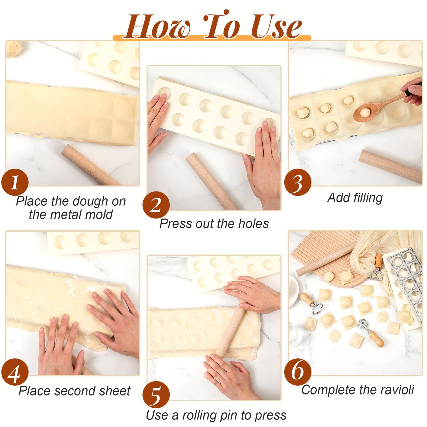 Tioncy 9 Pcs Pasta Making Tool Set, Wood Gnocchi Board with Ravioli Mold Raviolo Maker Raviolo Stamp Rolling Pin Gnocco Maker for Home Cooking Kitchen Gift(Pattern Gnocchi Board with Ravioli Mold Set)