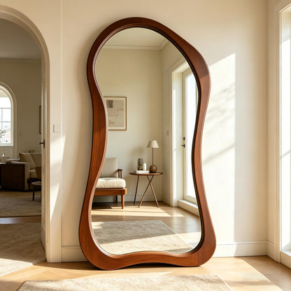 DAOYIJIAJU Irregular Full Length Mirror, 71"x33.5" Premium Oversized Organic Floor Mirror with Solid Wood Frame, Asymmetrical Full Body Mirrors for Living Room Entryway Cloakroom, Leaning/Hanging