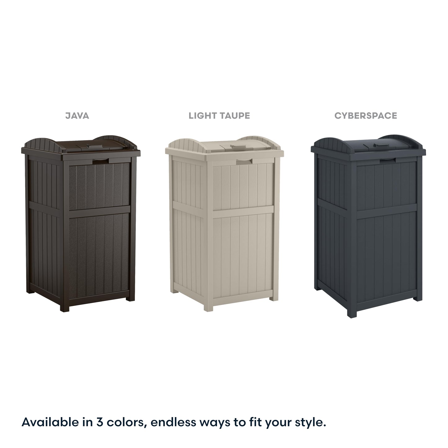 Suncast 33 Gallon Durable resin Hideaway Outdoor Garbage Can with Secure Lid and Wicker Design for Home Backyards, Decks, or Patios, Java Brown