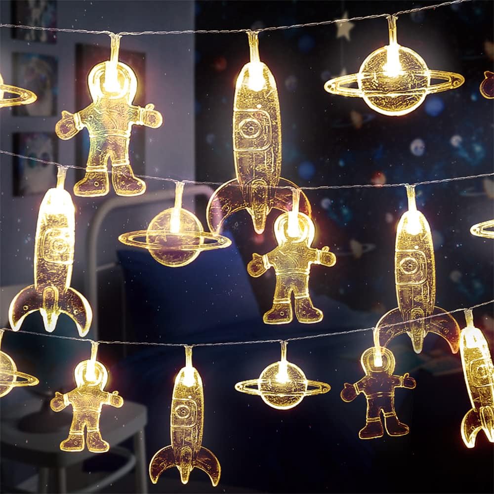 20 LED Children's Room LED String Light Astronaut Spaceship Rocket Pendants Holiday Party Lights Wall Window Nursery