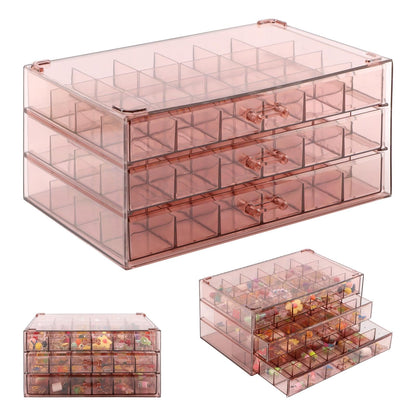 Meluvora Jewelry Organizer, Earring Holder Organizer Box with 3 Layers, 72 Grids Earring Case, Craft Storage Containers for Nail Charms, Ring, Earrings(Tan)