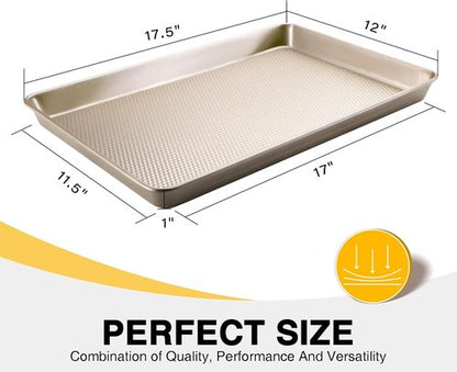 HONGBAKE Half Cookie Sheet Pan - Nonstick Baking Tray with Diamond Texture, 57% Thicker Carbon Steel