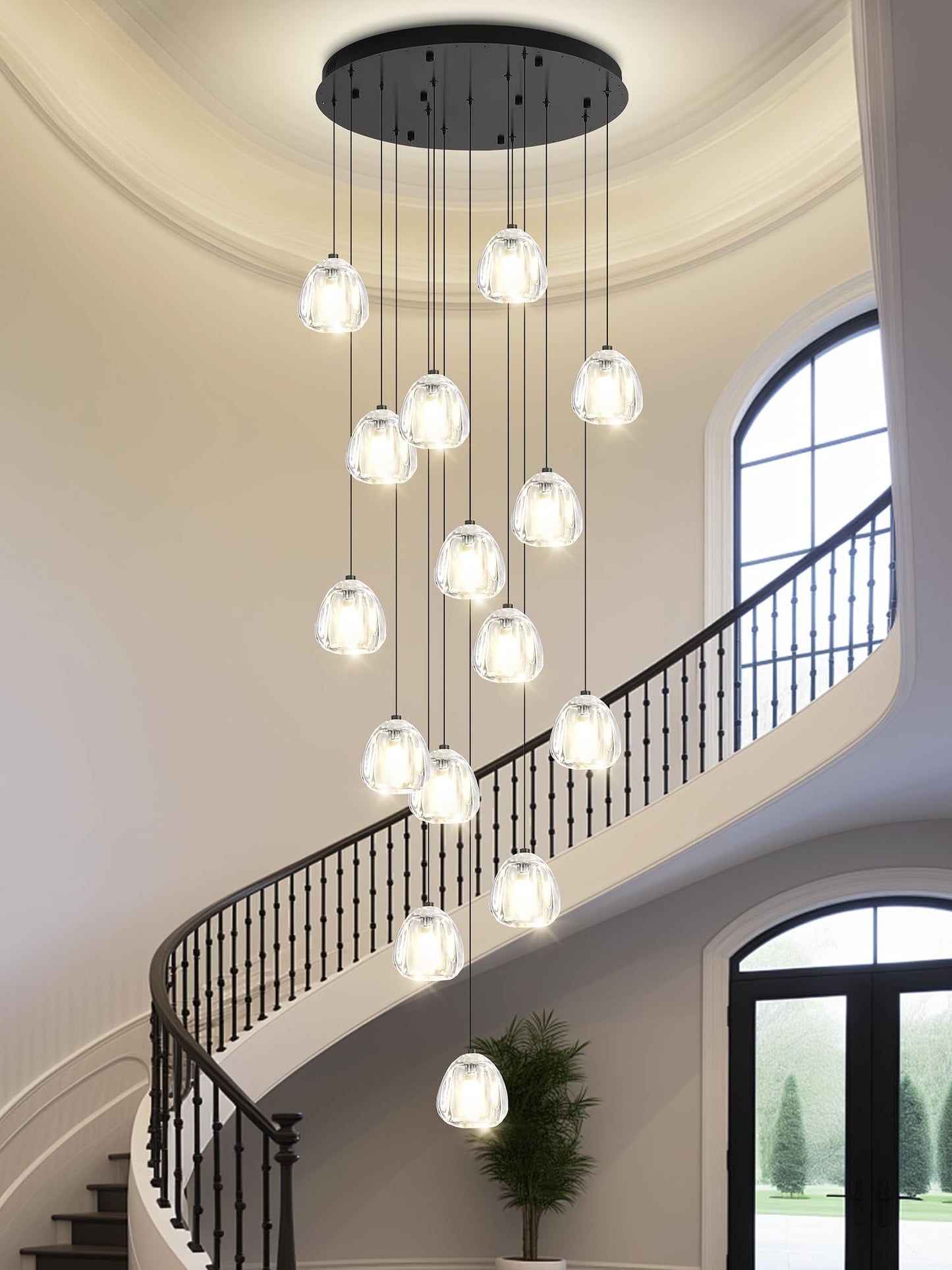 ABTTOI 16-Lights High Ceiling Chandelier H130 Modern Chandeliers LED High Ceiling Pendant Light Bubble Crystal Chandelier for Foyer Hallway Stairwell Black Adjustable Long Lights Fixture