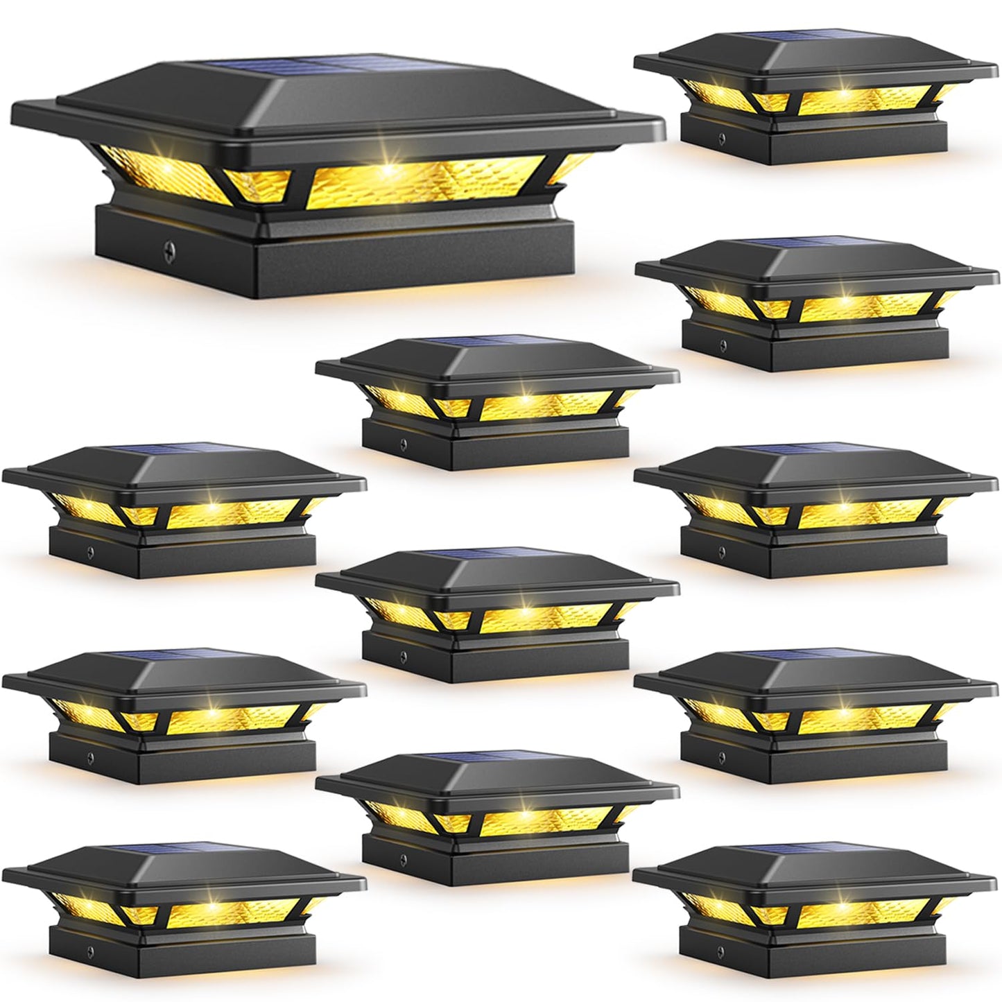 SIEDiNLAR 4x4 Solar Post Cap Lights 16 LEDs 2 Modes 3.5x3.5 4x4 Wooden Vinyl Post Light Waterproof Outdoor for Deck Fence Garden Patio Decor, Warm/Cool White (12 Pack, Black)