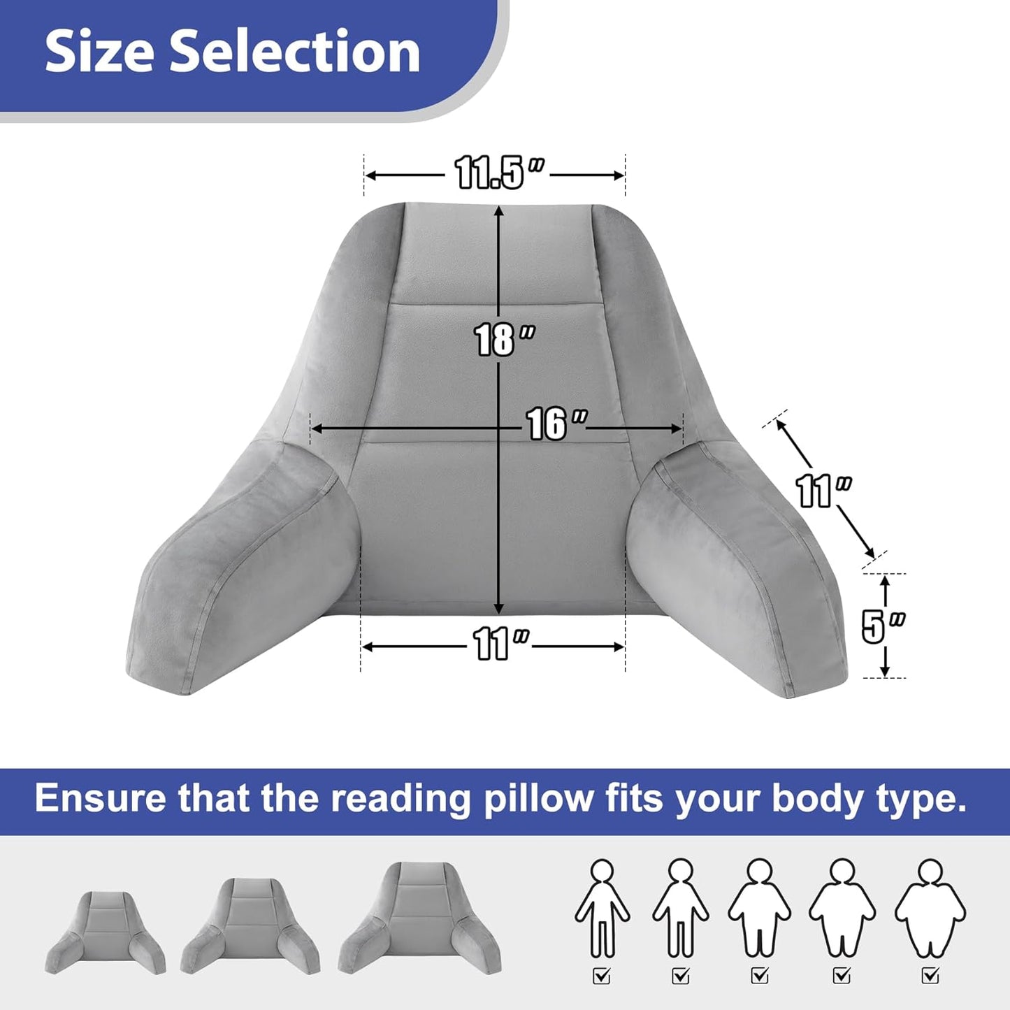 18in, IASEAHK Reading Pillows for Sitting in Bed Adult, Back Pillow for Bed Sitting Up, Backrest Pillows with Shredded