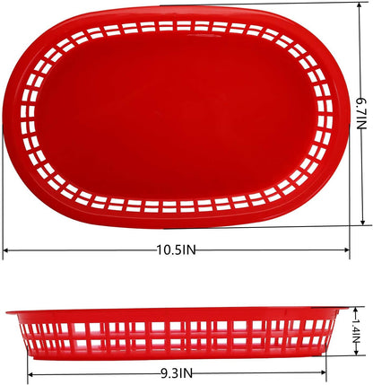 Cedilis 40 Pack Plastic Fast Food Baskets, 10.5 x 7 Inch Food Service Tray for Burgers, Hot Dogs, Fries (red)