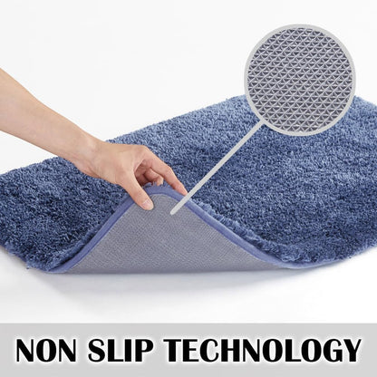 Suchtale Non Slip Bath Rug for Bathroom (20 x 32, Blue) Soft Microfiber Shaggy Mat, Machine Washable