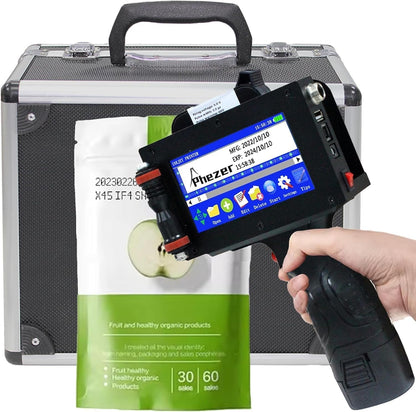 Phezer P16-1 Handheld Inkjet Printer, Printing Height 1 Inch with 72ml Solvent Ink Cartridge, Portable Intelligent Coding Machine for Expiry Date/Time/Barcode/QR Code/Logo (Metal Body)