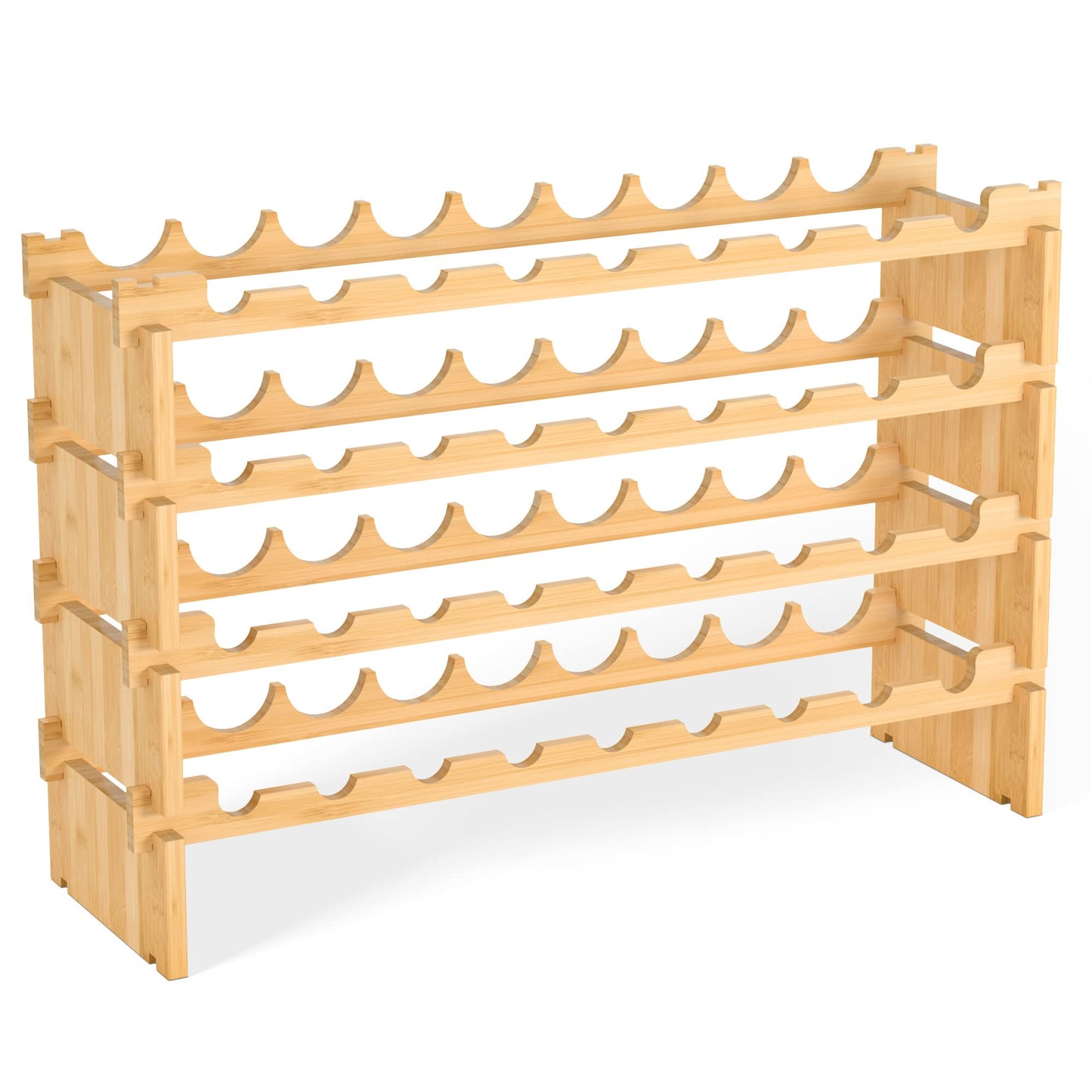 Domax Wine Rack Freestanding Floor - 36 Wine Bottle Holder, Large Stackable Wooden Storage Racks for Inside Cabinet and Countertop (Yellow)