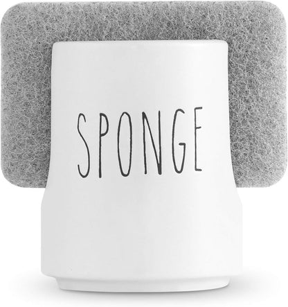 White Ceramic Sponge Holder for Kitchen Sink – Cute Farmhouse Sink Caddy Organizer – Sponge Rest for Countertop