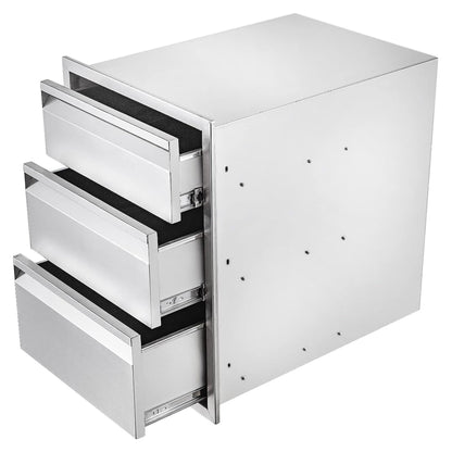 Outdoor Kitchen Drawers, 18" W x 24" H x 23" D Outdoor Kitchen Drawers Stainless Steel, Flush Mount Access 3 Drawer for Outdoor Kitchen Island