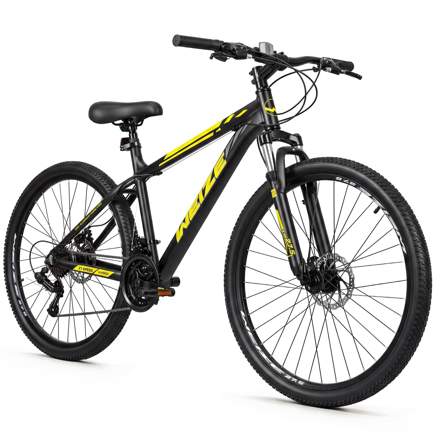 WEIZE Mountain Bike, 26/27.5-Inch Adult Bike, 21-Speed Rear Disc Brake, Lightweight Aluminum Frame for Men and Women, Comfort Saddle for Outdoor Trail Riding,Black