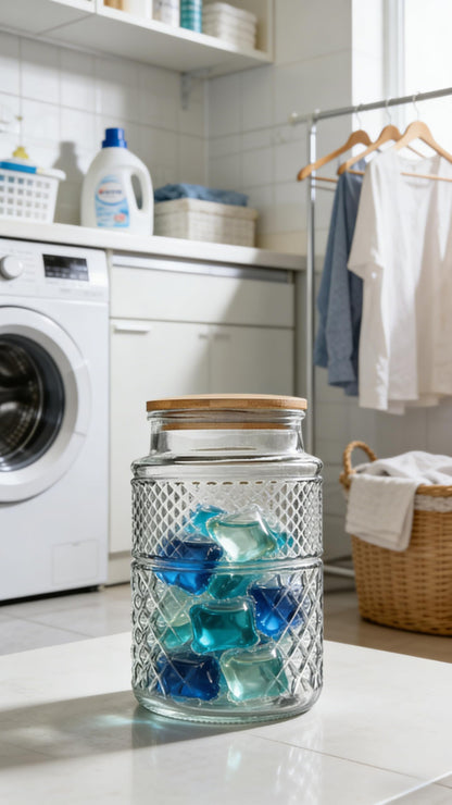 Large Glass Storage Jar, 60 FL OZ Glass Food Storage Containers with Bamboo Lid, Kitchen Containers Cereal Canisters Decorative Jar for Candy Snack Cookies Coffee Tea Nuts Airtight Jars