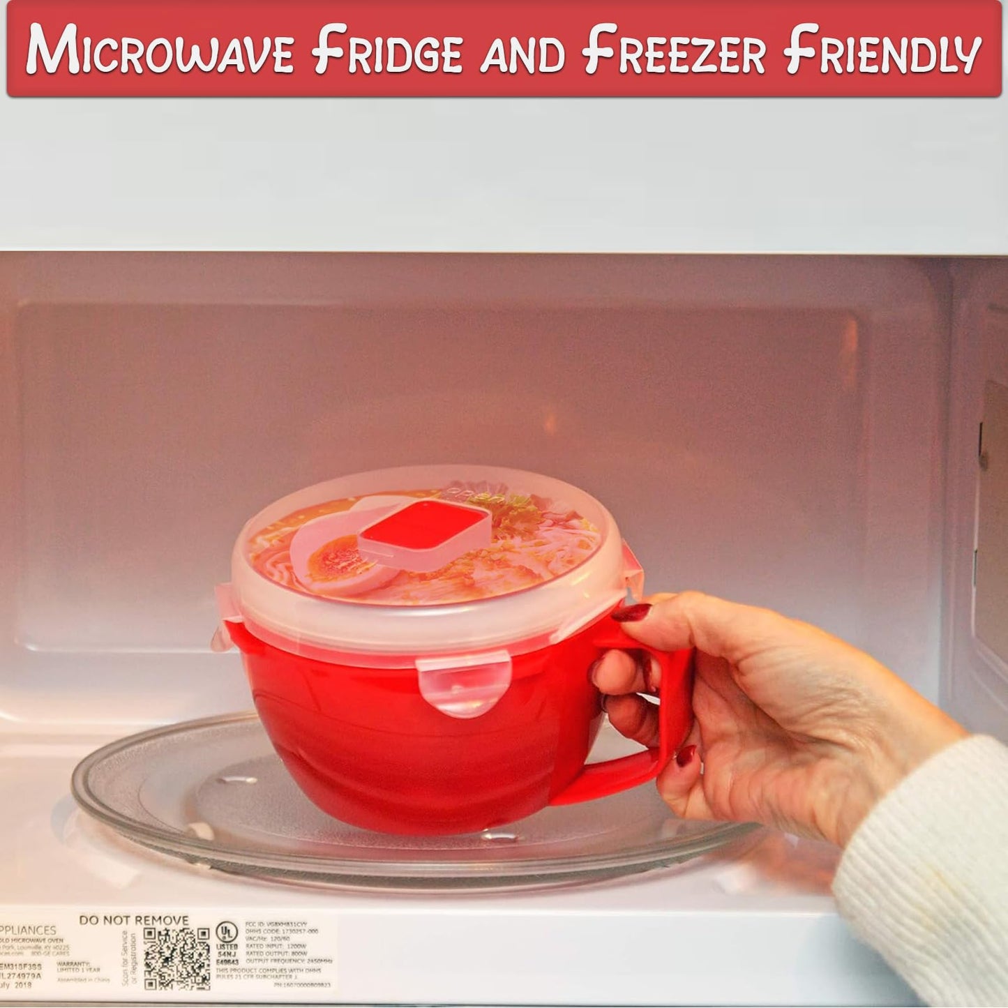 Home-X Set of 2 Microwave Bowls with Lid - Ramen Bowl Microwavable with Steam Release Vents and Easy Locking Clips - BPA-Free, Dishwasher Safe 32oz Soup Mugs with Handle Microwave Safe
