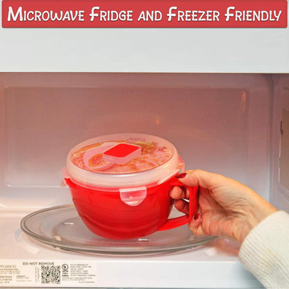 Home-X Set of 2 Microwave Bowls with Lid - Ramen Bowl Microwavable with Steam Release Vents and Easy Locking Clips - BPA-Free, Dishwasher Safe 32oz Soup Mugs with Handle Microwave Safe
