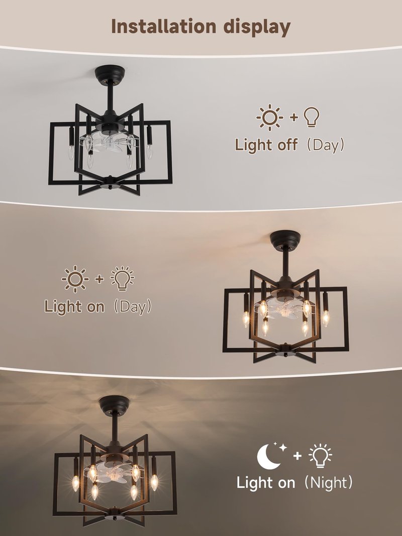 Jughtbo Black Chandelier Fan with，Farmhouse Rustic Ceiling Fan with Light and Remote, Adjustable Height, Rustic Chandeliers for Living Room, Bedroom, Hallway, Entryway Kitchen Lighting