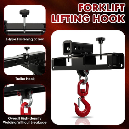 10 Ton Heavy Duty Forklift Lifting Hook, Forklift Trailer Hitch Attachment for Lifting & Towing Generators and Machinery, Fork Lift Attachment Fits Standard Forklift Tractor Forks (MAX 22000lbs)
