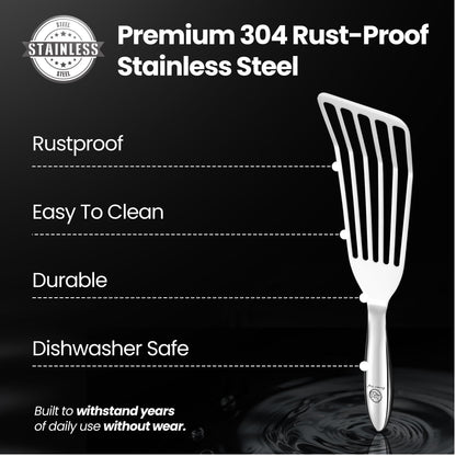 Stainless Steel Fish Spatula Set – 1 Large Fish Turner + 1 Small Metal Spatula, Ultra Thin Edge for Easy Turning & Flipping, Metal Kitchen Untensils with Ergonomic Non-Slip Handle, Dishwasher Safe