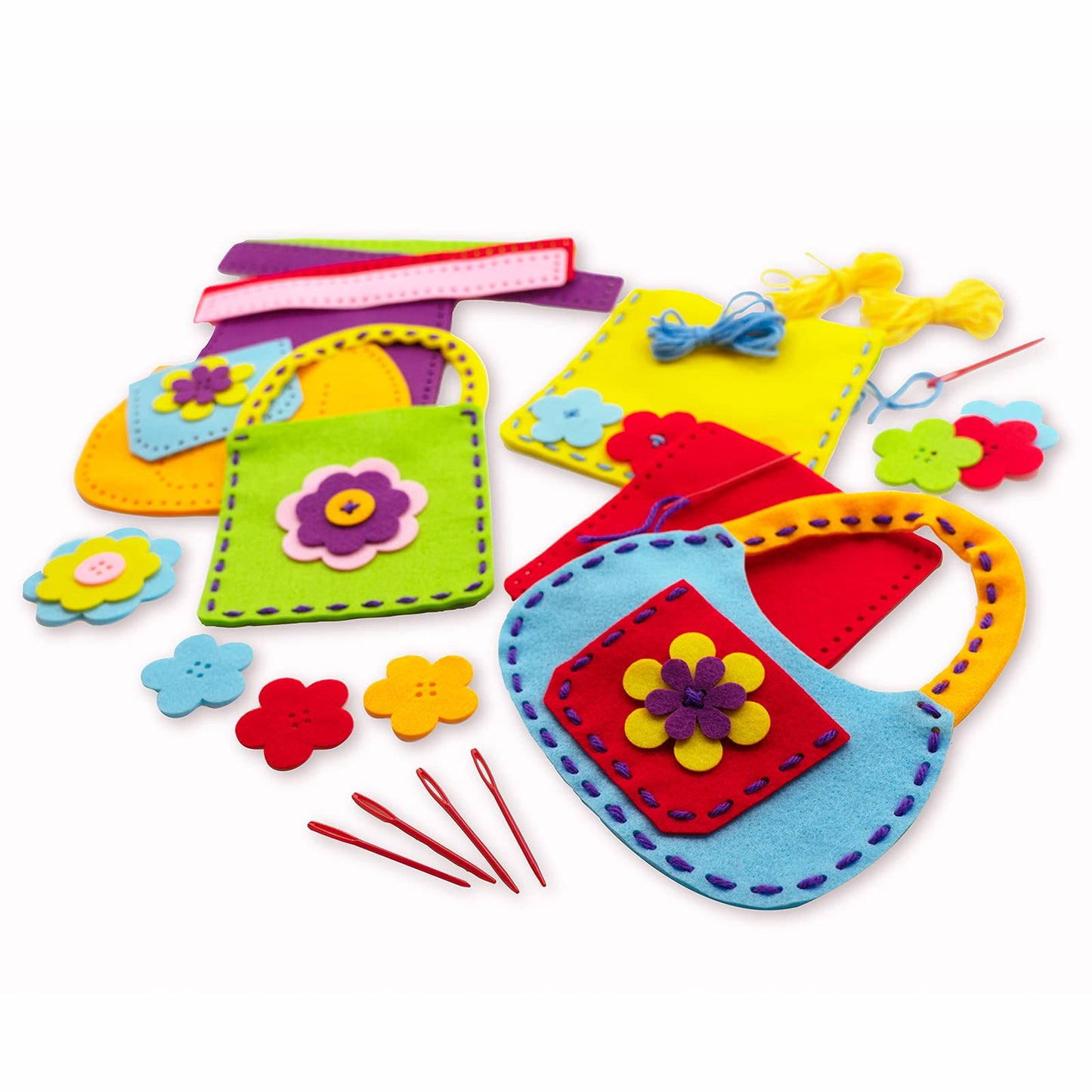 Serabeena Sewing Kit for Kids - Sew Your Own Felt Bags with Handles | Beginner Craft Kit Ages 6-8 | 6 Screen-Free No-Mess DIY Sewing Projects & Accessories