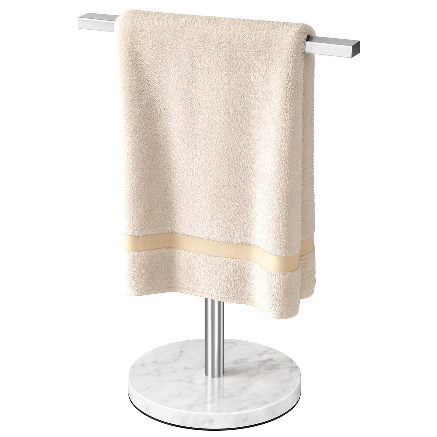 Gypie T-Shape Hand Towel Holder Stand with Heavy Marble Base, Stainless Steel Bathroom Countertop Towel Rack for Bathroom Kitchen, Brushed Nickel