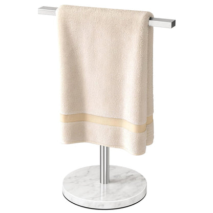Gypie T-Shape Hand Towel Holder Stand with Heavy Marble Base, Stainless Steel Bathroom Countertop Towel Rack for Bathroom Kitchen, Brushed Nickel