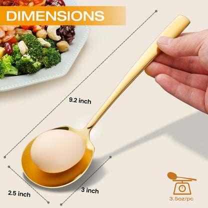 Stainless Steel Serving Spoons Large 9.2-Inch Gold Serving Spoon 8-Piece Big Serving Utensil Set for Buffet, Parties, Catering - Dishwasher Safe(8-Pieces, Gold)