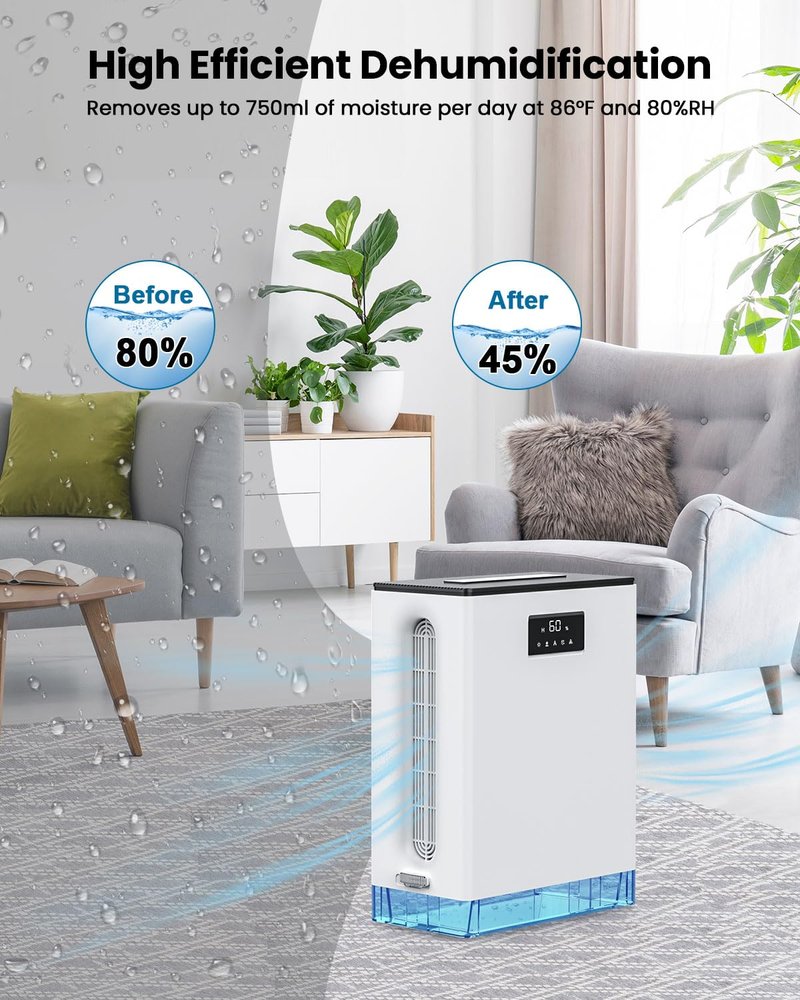 BIZEWO Dehumidifier for Home, (980 sq.ft) Queit Dehumidifiers for Bathroom, Basement, RV with 101 oz Water Tank, 2 Modes, Auto Defrost, Auto Shut Off, Timers, 7 Colors Ambient Light