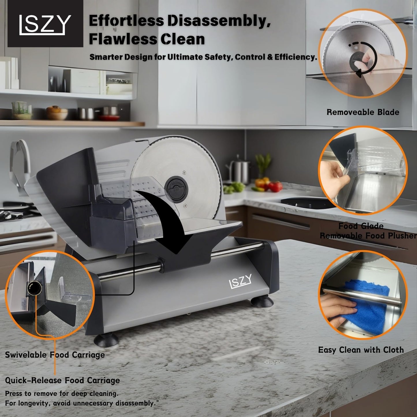Meat Slicers, Electric Meat Slicer Machine for Home with 2 Removable 7.5'' Blades ETL Certified, Adjustable Thickness Deli Slicer-Food Cutter Machine for Bread Cheese