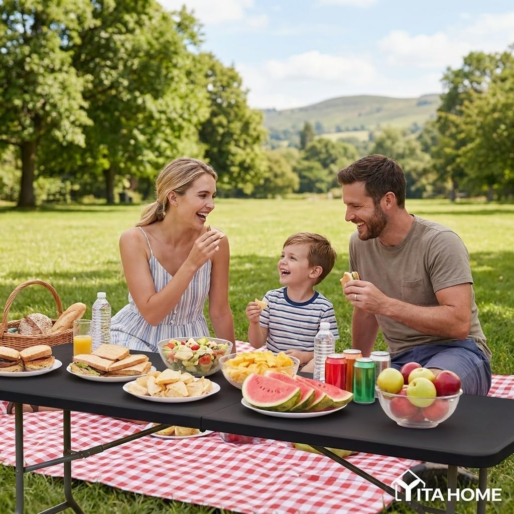 YITAHOME 8-Pack 6ft Folding Table w/1.38" Thick Tabletop Heavy Duty, Portable Outdoor Folding Tables w/Carrying Handle for Camping Picnic Parties/Indoor Events, Black