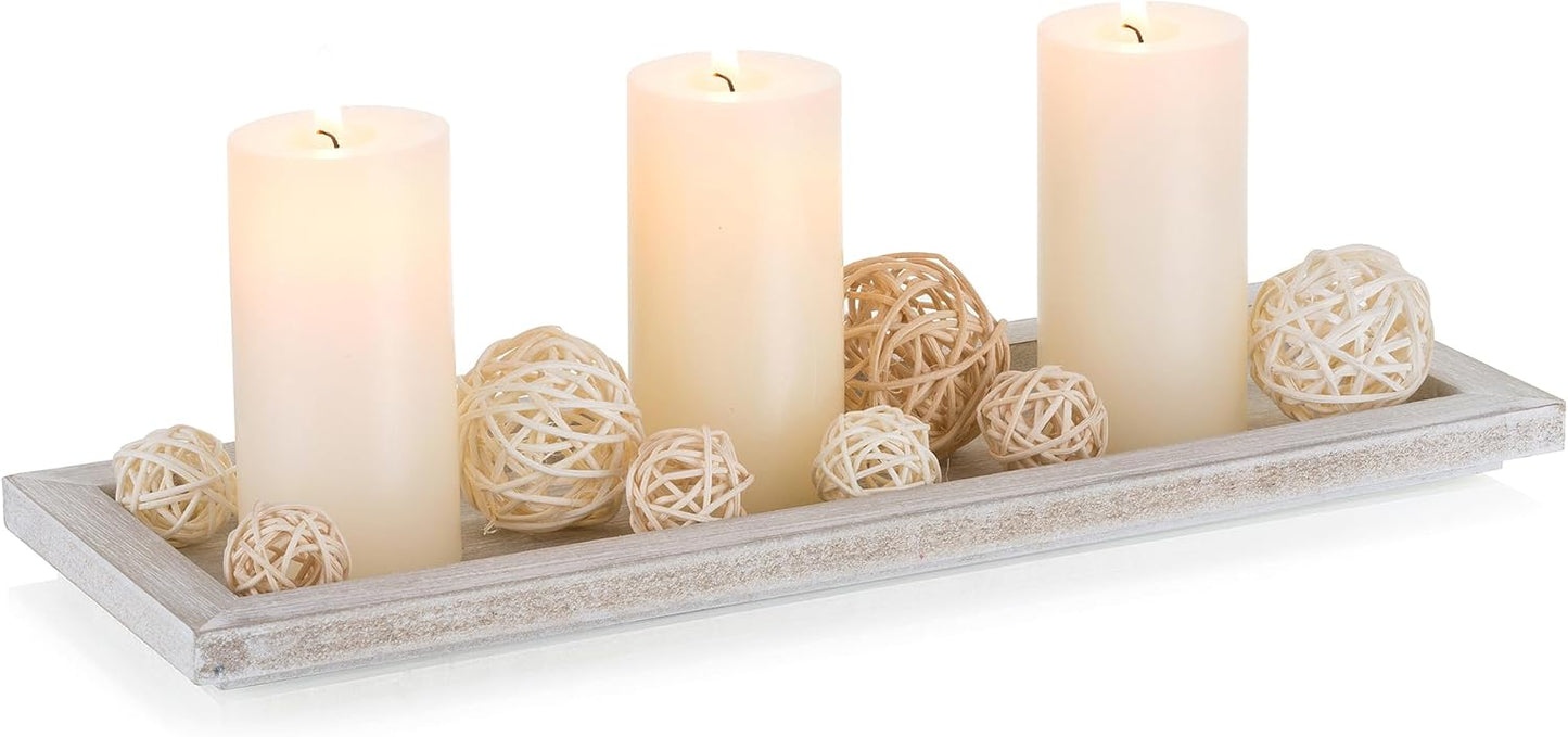 13.5 inch Romadedi Wooden Decorative Tray Candle Holder - Wood Long Narrow Tray Home Decor Small Rustic Farmhouse