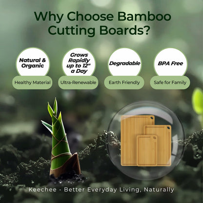 Keechee Wood Cutting Board for Kitchen - Reversible Bamboo Cutting Boards Gift Set of 3 with Juice Groove, Wooden Chopping Board for Meat, Fruit, Vegetables & Cheese (Pre Oiled, Natural)