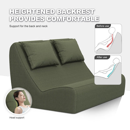 Giant Bean Bag Chair for Adults - Indoor Chaise Lounge with Pillows & Ottomans, Upholstered Loveseat Floor Sofa Chair for Reading, Gaming, Napping, and Movies (Olive Green)