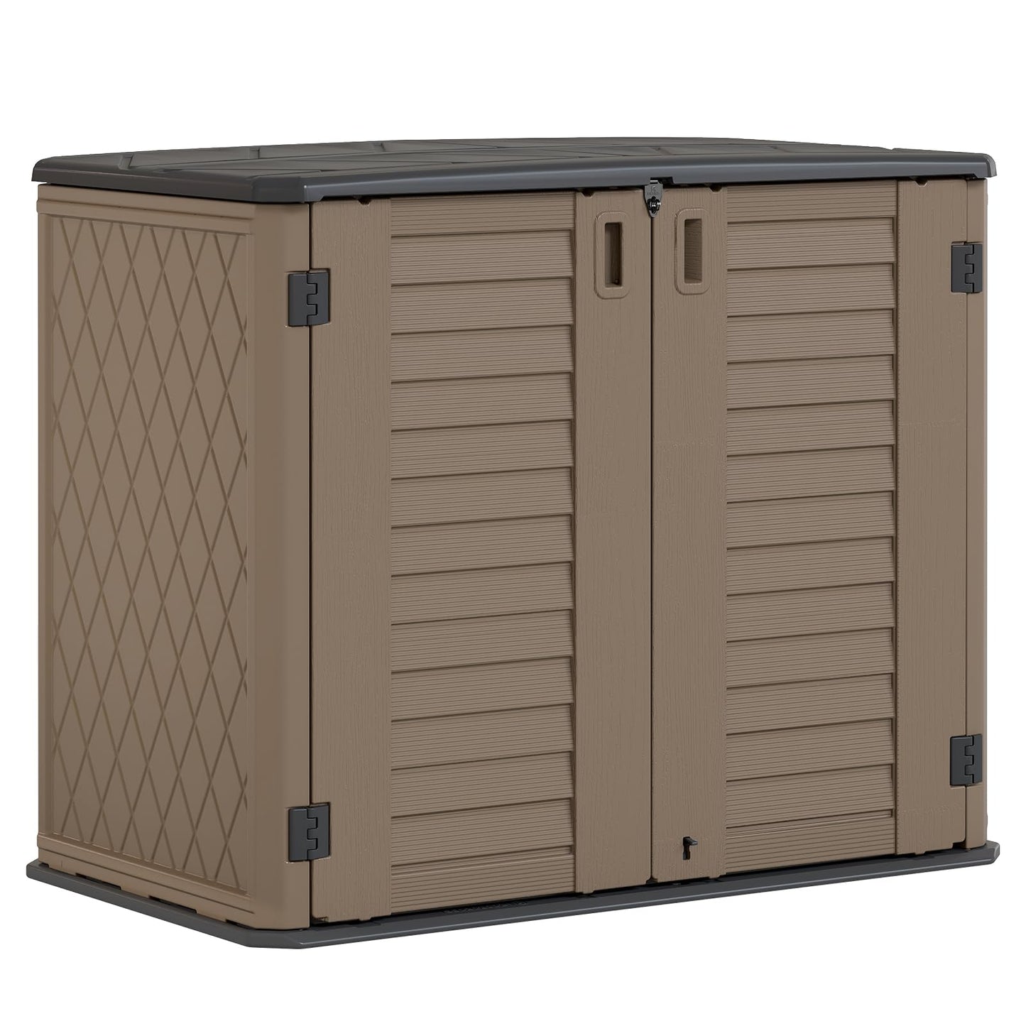 HOMSPARK Storage Shed Weather Resistance, Multi-Purpose Outdoor Storage Cabinet for Backyards and Patios, Horizontal Storage Shed for Lawnmower, Patio Accessories (Coffee, Large - 26 cu.ft)