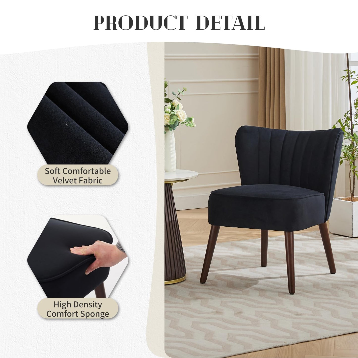 GarveeHome Modern Living Room Chair Set of 2, Mid-Century Accent Chair, Soft Velvet Upholstered Chair with Adjustable Feet, Accent Chair Side Chair Lounge Chair for Bedroom Kitchen Dining Room, Black