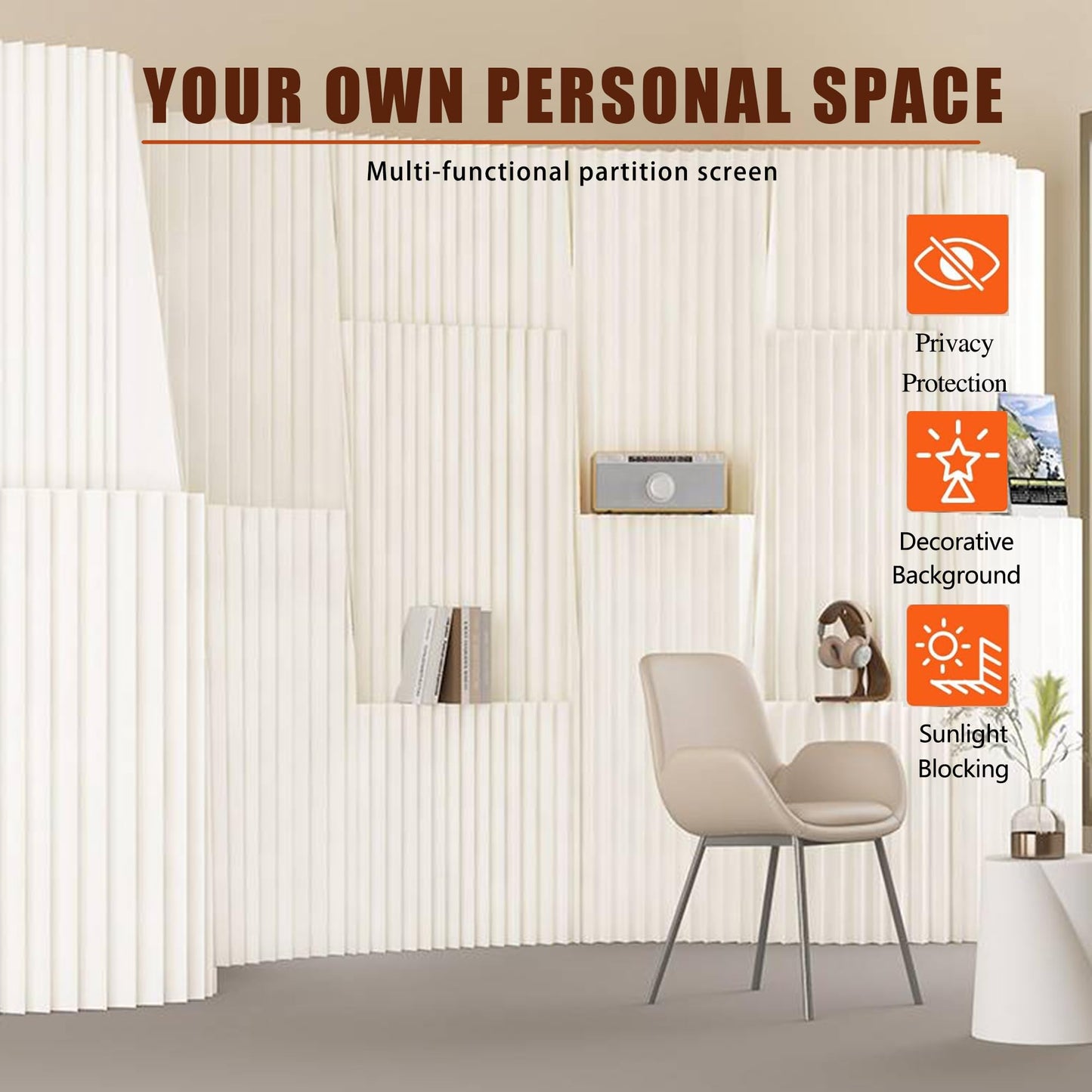 Paper Room Divider Temporary Wall Foldable Wall Divider Retractable Room Dividers and Folding Privacy Screens for Home/Office/Clothing Store/Enterprise/Studio
