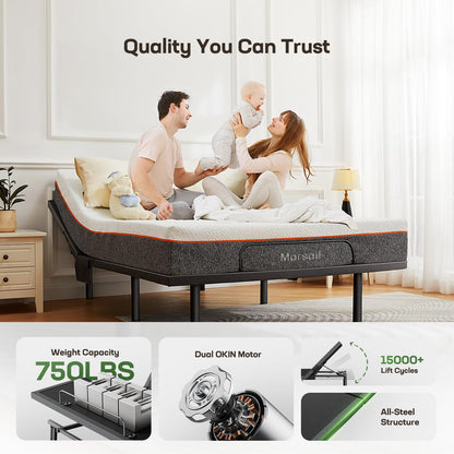 Marsail Full Adjustable Bed Base Frame, 4 Ports USB A&C Adjustable Bed Base with Under-Bed Nightlight, 3 Minutes Fast Assembly, Wireless Remote Control Adjustable Bed with 4 Height Options