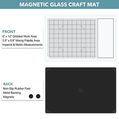 Glass Craft Mat for Crafting Measuring Painting Work Magnetic Cutting Media Mat for Crafts Tempered Glass Crafting Surface for Cutting Stamping Mixed Media Heat Embossing and Hot Glue Projects, White